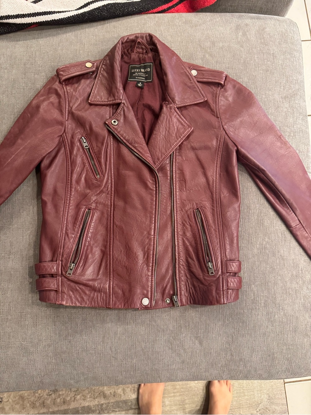 Lucky Brand Women's Wine Leather Moto Jacket